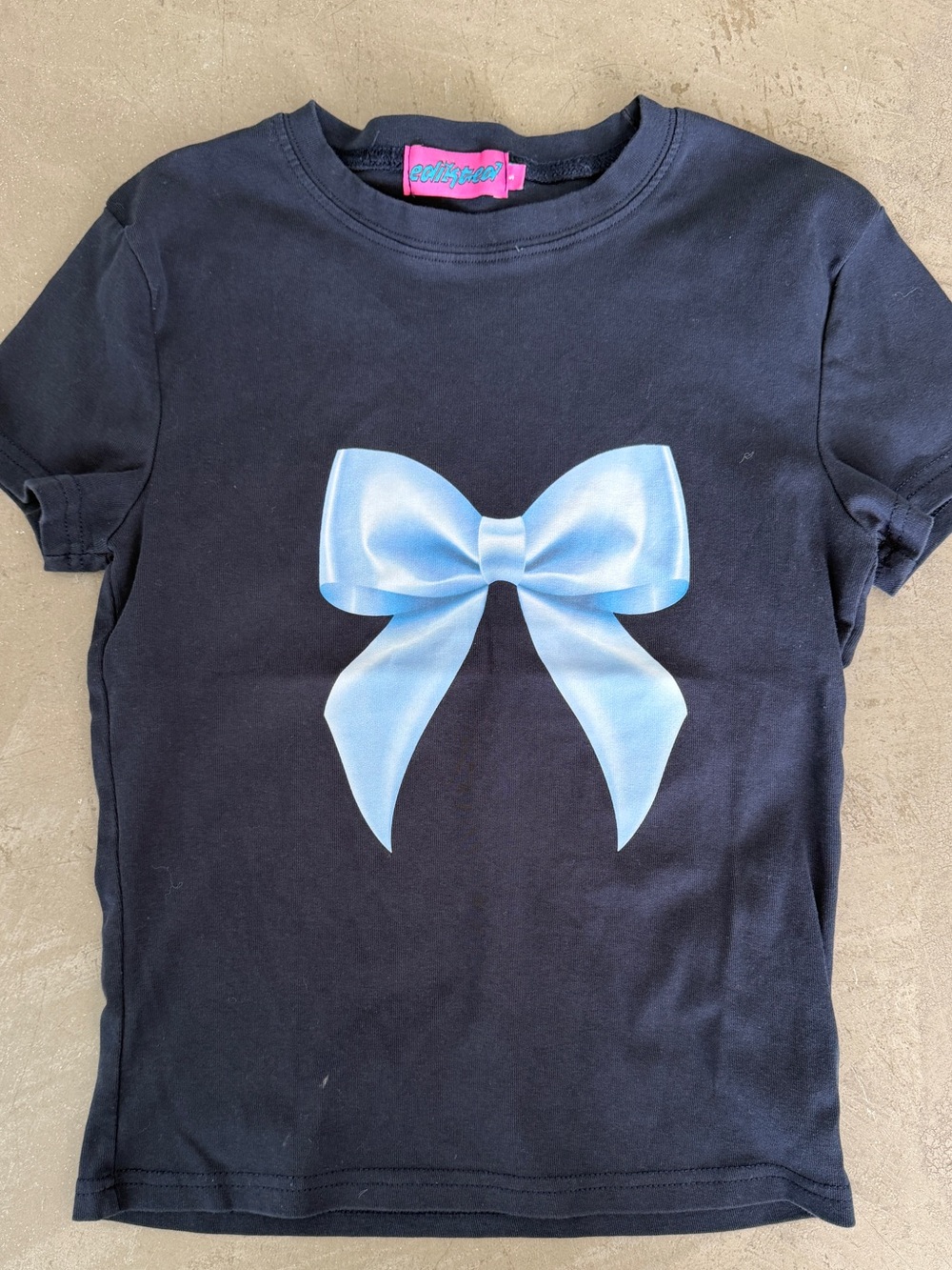 Edikted Navy Tee with Light Blue Bow Graphic